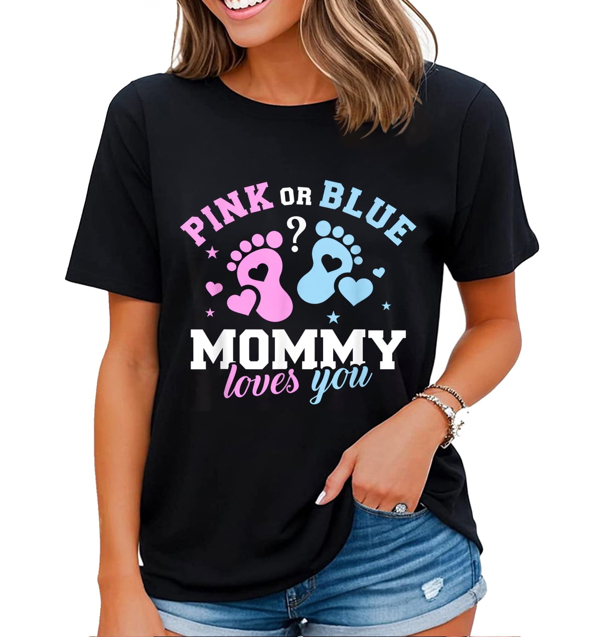 Pink or Blue Mimi Loves You Baby Gender Reveal T-Shirt