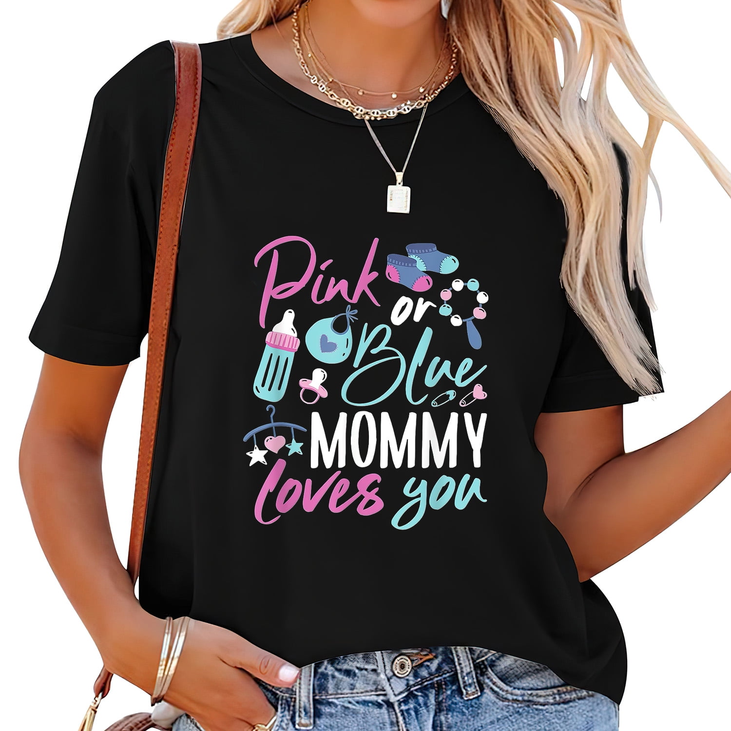 Pink Or Blue Mommy Loves You Gender Reveal Baby Shower T-Shirt ...