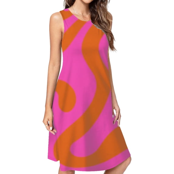 Pink Orange Abstract Swirl Pattern Dress Elegant Party Dresses Evening Dresses Women Dress Sleeveless Dress Ladies Dresses