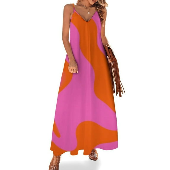 Pink Orange Abstract Wavy Design Sleeveless Dress Dresses Women Summer Women's Summer Clothing