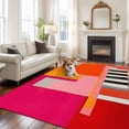 thumbnail image 1 of Pink Orange Area Rug 5x8 FT, Non Slip Bedroom Throw Carpet, Geometric Modern Abstract Oil Painting Washable Soft Floor Carpet Non-Shedding Rug for Living Room Nursery Dorm Office, 1 of 9