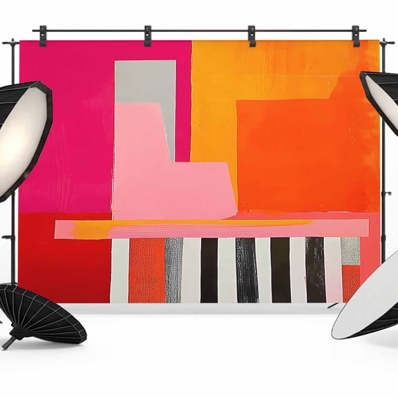 Pink Orange Backdrop for Photoshoot,Photography Photo Studio Background Wall Backdrop,Geometric Modern Abstract Oil Painting Back Drop Banner Panel for Portraits Wedding Party Live Streaming 7x5Ft