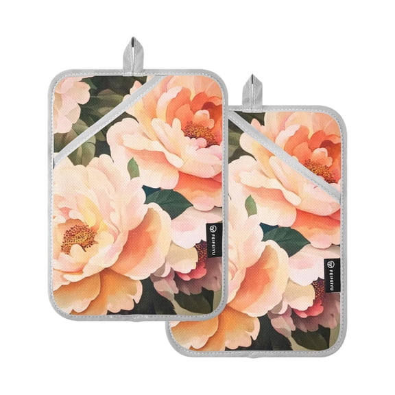 Pink Orange Blossom Oven Mitts Pot Holders 2 pcs Heat Resistant for Kitchen Baking Grilling