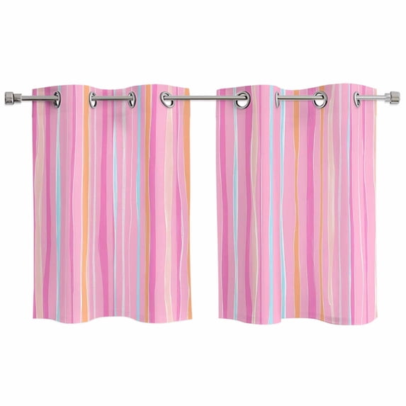 Pink Orange Blue Stripe Kitchen Curtains Small Short 39 Inch Length, Modern Abstract Art Striped Farmhouse Bedroom Living Room Curtains, Light Filtering Cafe Curtain Drapes 2 Panels Set 55''x39''