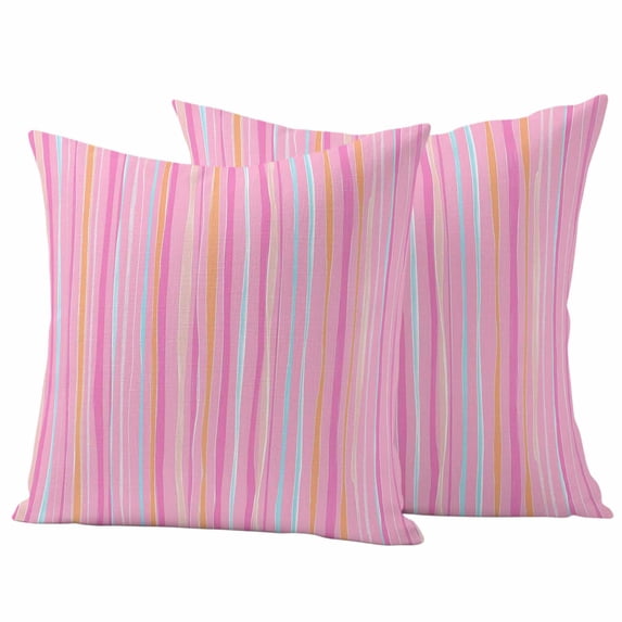 Pink Orange Blue Stripe Outdoor Waterproof Pillow Covers, Modern Abstract Art Striped Farmhouse Decorative Square Throw Pillowcase Sofa Cushion Sham for Patio/Couch/Chair, 24"x24" 2 Pack