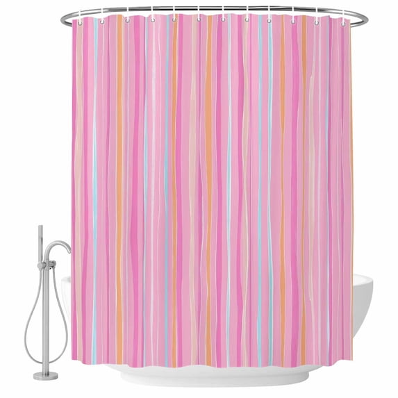 Pink Orange Blue Stripe Shower Curtain Set - Small 36" x 72" Washable Bathtub Curtain with 12 Hooks, Modern Abstract Art Striped Farmhouse Waterproof Fabric Stall Shower Curtains for Bathroom Décor