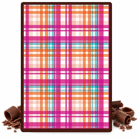 Pink Orange Blue White Plaid Pattern Edible Chocolate Transfer Sheet, by TNCT. (1 Count)