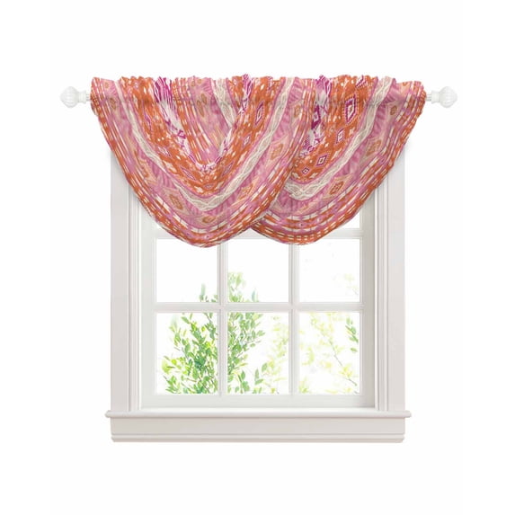 Pink Orange Boho Sheer Waterfall Valance Curtains for Window, Vintage Ethnic Tribe Abstract Art Rod Pocket Sheer Topper Swag Curtains for Living Room, Kitchen 38.5"W x 47.2"L, 2 Panels