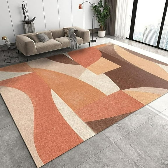 Pink Orange Brown Geometric Area Rug, Abstract Geometric Brown Soft Washable Carpet For Boys And Girls Nursery Bed Living Room Carpets Nursery Decor Rugs 2x3ft