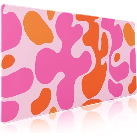Pink Orange Cute Gaming Mouse Pad XXL Kawani Preppy Abstract Modern Extended Large Desk Mat Mousepad Non-Slip Rubber Base Stitched Edge Long Mousepad for Desktop Office PC, 35.4 x 15.7 inch