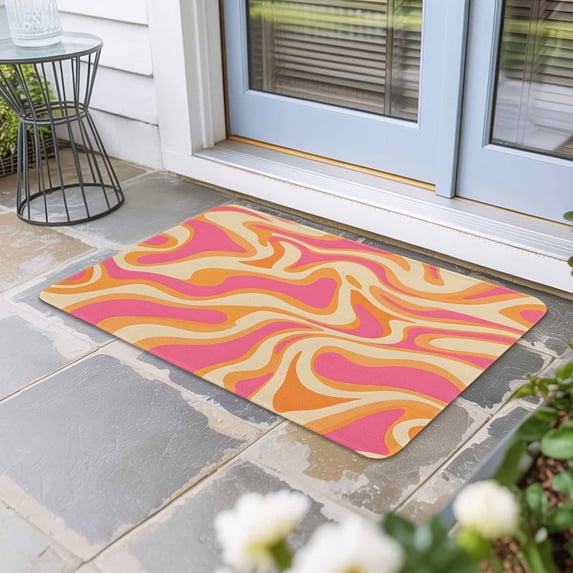 Pink Orange Door Mat Indoor Outdoor, Art Abstract Modern Geometric Non Slip Welcome Mat with Rubber Backing, Absorbent Fabric Front Door Mats Entryway Rug for Home Patio Entrance 16"x24"