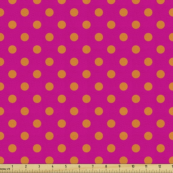 Ambesonne Pink and Orange Fabric by the Yard Upholstery, Polka Dots Design, 1 Yard, Pink and Orange