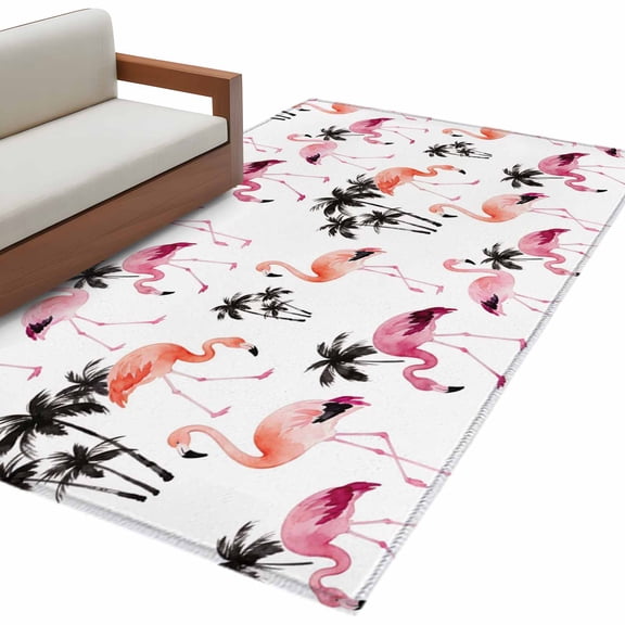 Pink Orange Flamingo Area Rug 3x5 Washable Rug Non Slip Summer Tropical Palm Trees Large Area Rug Indoor Floor Carpet for Entryway Bedroom Kitchen Living Room Home Office Dining Room Nursery