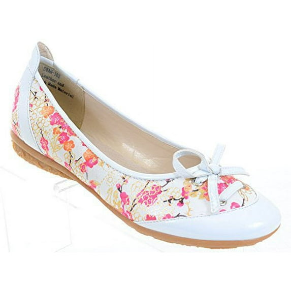 Pink Orange Floral Ballet Slip on Leather Corset Womens Flat Shoes