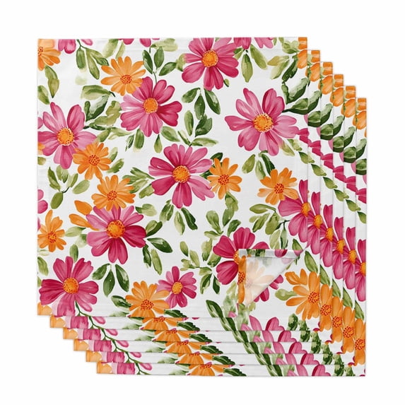 Pink Orange Floral Cloth Napkins, Spring Blossom Botanical Flowers Washable and Reusable Dinner Napkins Set of 6, Table Napkin for Kitchen Party Birthday Wedding Hotel Housewarming 20"x20"
