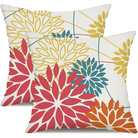 Pink and Orange Floral Pillow Covers 20x20 Set of 2 Fall Outdoor Waterproof Decorative Throw Pillows Valentines Pillowcovers Polyester Cushion Case Decor for Couch Patio Funiture Garden Porch 01R20