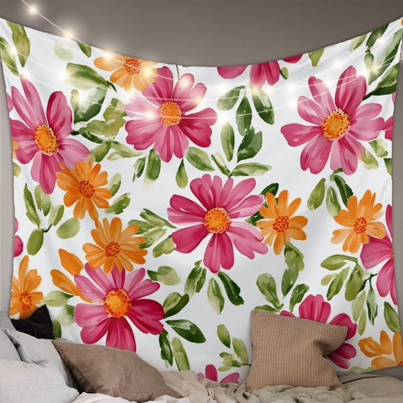 Pink Orange Floral Small Tapestry for Bedroom Wall Hanging Tapestry, Spring Blossom Botanical Flowers Ceiling Backdrop Tapestries Poster Blanket Wall Decor for Teens Room Living Room Dorm 23" x 28"