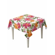 Pink Orange Floral Table Cloth, Spring Blossom Botanical Flowers Waterproof Tablecloth for Square Tables, Reusable Washable Fabric Table Cover for Restaurant Kitchen Dining Tables 54x54