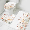 thumbnail image 1 of Pink Orange Flower Bathroom Rugs Set Watercolor Butterfly Non Slip Absorbent Soft Bath Mats 3 Piece Set with Bathroom Rug, U-Shaped Floor Mat, Toilet Seat Cover Small Size, 1 of 9