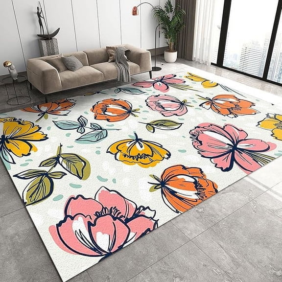 Pink Orange Flower Texture Area Rug, Modern Art Watercolor Beautiful Outdoor Rug, Non-slip Rugs Easy Care Indoor Soft Washable Printed For Living Room Bedroom Dining Room 2 x 3ft