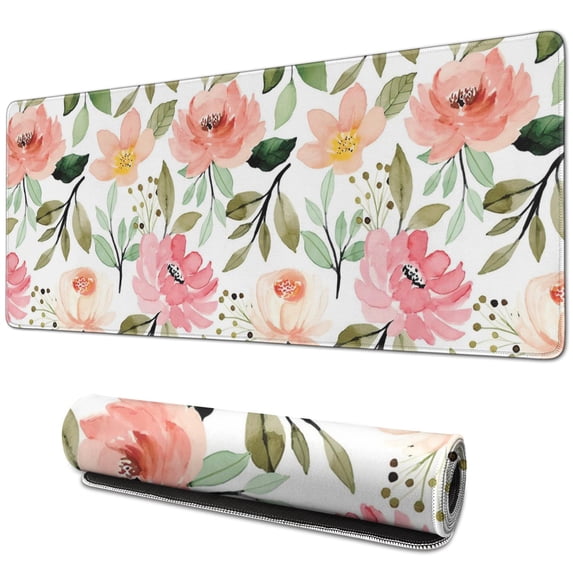 Pink Orange Flower mouse Padswaterproofno Slip for Office Home Work Gaminggaming Mouse PadRubber Base Mousepad with Stitched Edges 31.5x11.8inches