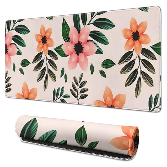 Pink and Orange Flowers Mouse Pads Pad Mouse Waterproof Non Slip for Office Home Work Gaming Gift Tables Mousepad Rubber Base Mousepad with Stitched Edges 35.4x15.7inches