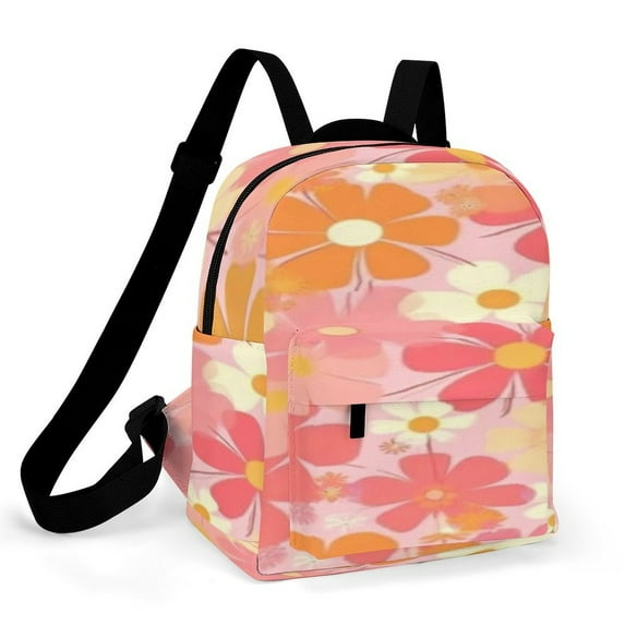 Pink Orange Flowers Pretty Design Small Backpack Cute Mini Backpacks For Woman Lightweight Daypacks