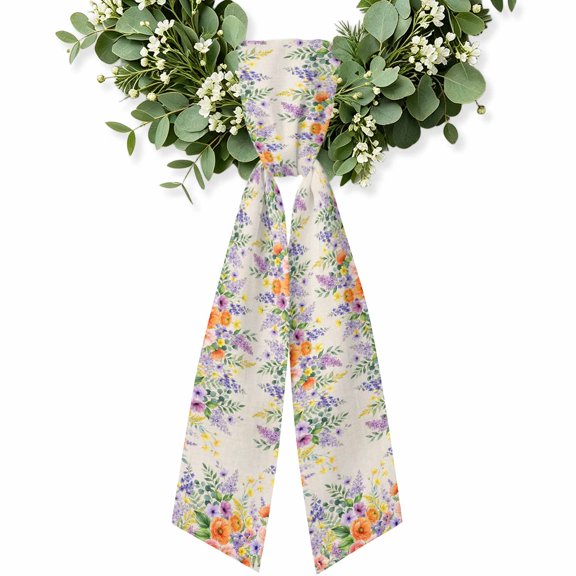 Pink Orange Flowers Wreath Sash for Front Door, Spring Floral Farmhouse Botanical Rustic Wreath Bow Holiday Garland Ribbon Wreath Accessories for Yard Porch Doorway Fall Christmas Decorations Gifts