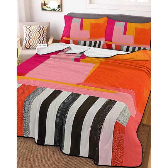 Pink Orange Full Size Down Alternative Comforter, Lightweight Comforter Quilt Bedding Set with Pillow Shams Geometric Modern Abstract Oil Painting All Seasons Bed Comforter Duvet Insert 78"x90"