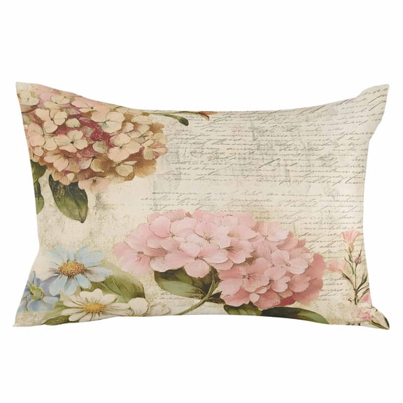 Pink Orange Hydrangea Throw Pillow Cover 20 x 26 Inch Decorative Pillow Cover Spring Vintage Botanical Flowers Lumbar Pillowcase Seasonal Rectangle Cushion Case for Couch Sofa Bed Living Room