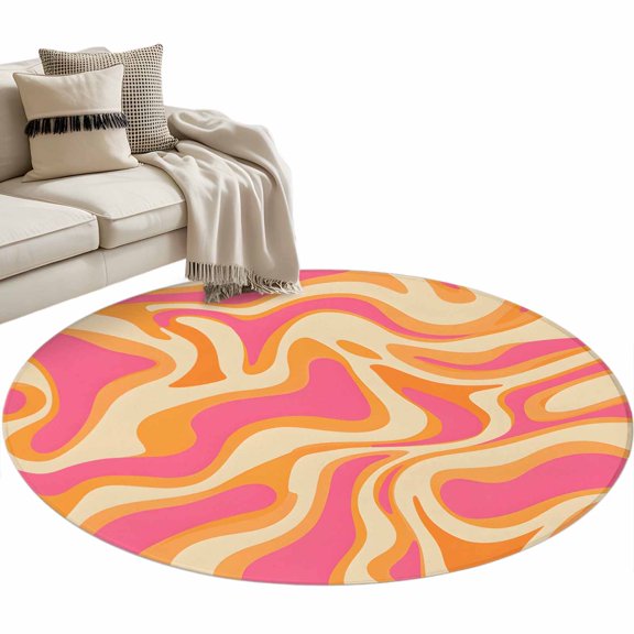 Pink Orange Large Area Rugs for Bedroom Living Room, Soft Non Slip Carpet Bedside Rug, Art Abstract Modern Geometric Round Floor Cover Kitchen Accent Rug 3' for Dining Room/Office