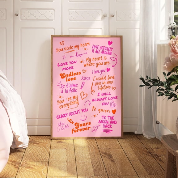Pink Orange Love Valentine Quote Wall Art, Stretched Canvas Size 8x12