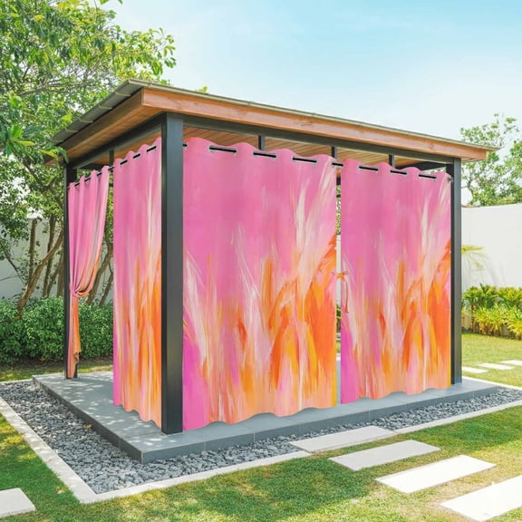 Pink Orange Outdoor Curtains for Patio Waterproof, Abstract Modern Minimalist Smear Art Grommet Curtains for Porch Outside Privacy Drape for Gazebo Garden Pergola, 1 Panel, 54x84in