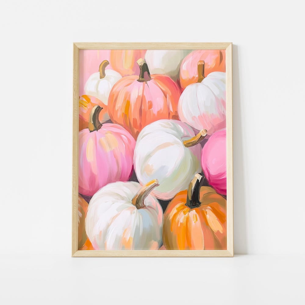 Pink Orange Pumpkin Autumn Pastel Colorful Fall Poster - Walmart.com