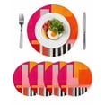 thumbnail image 1 of Pink Orange Round 15 Inch Placemats Set of 4, Geometric Modern Abstract Oil Painting HeatResistant Non Slip Place Mats for Dining Table, Wipeable Braided Kitchen Table Mats for Housewarming, 1 of 9