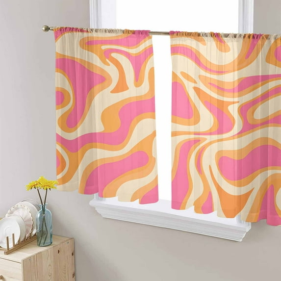 Pink Orange Sheer Curtains 54 Inches Length 2 Panels Set, Window Sheer Curtains for Living Room/Bedroom, Art Abstract Modern Geometric Light Filtering Rod Pocket Curtain 52'' x 54'' x 2