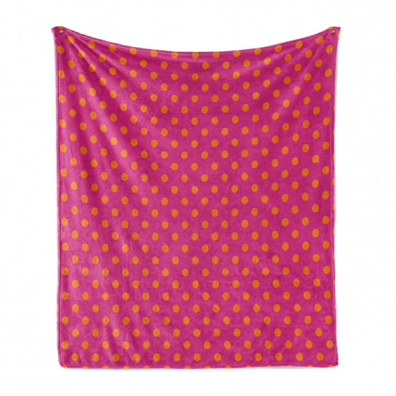 Pink and Orange Soft Flannel Fleece Throw Blanket, Warm Colored Polka Dots Pattern Traditional Design Abstract Shapes, Cozy Plush for Indoor and Outdoor Use, 60" x 80", Pink and Orange, by Ambesonne