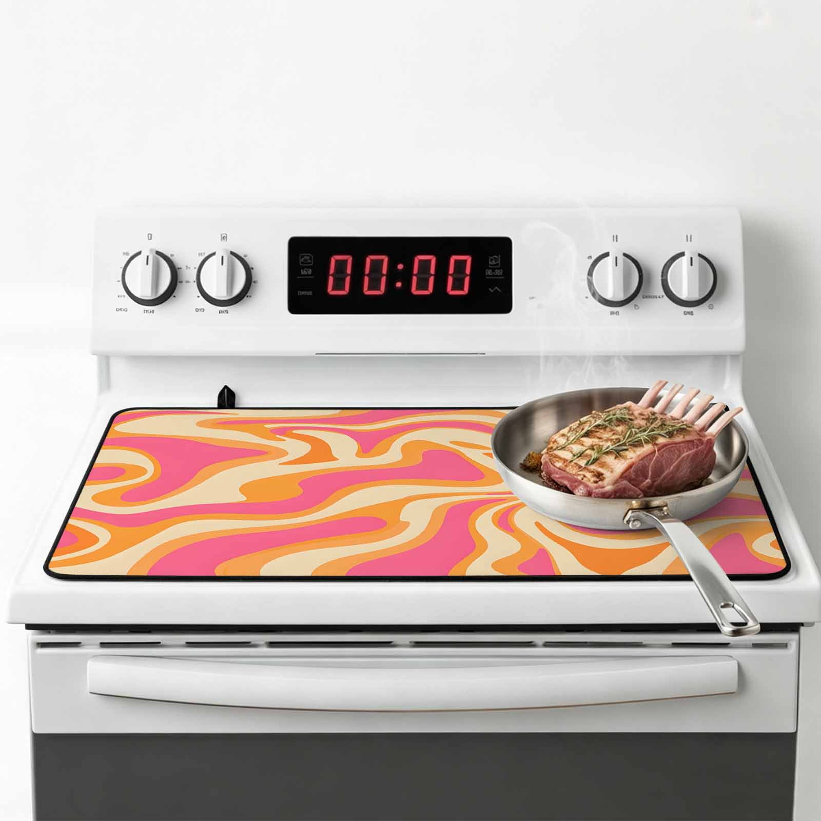 Pink Orange Stove Top Cover for Electric Stove, Heat-proof & Non Slip Glass Top Stove Cover Protector, Art Abstract Modern Geometric Kitchen Flat Cooktop Rubber Mat 24x21 Inches