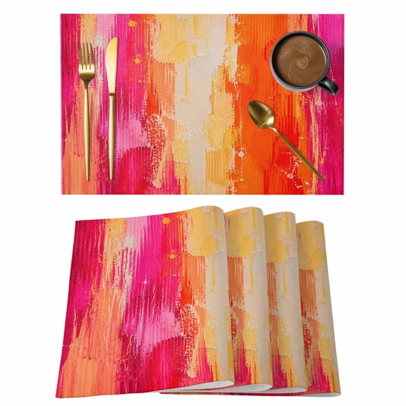 Pink Orange Striped Placemats Set of 1, Pink Orange Splattered Paint Specks Style Non-Slip Place Mats Washable Table Mats for Kitchen Dining Table Decorations Indoor/Outdoor