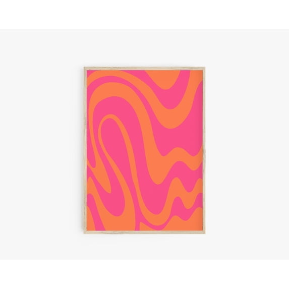 Pink Orange Swirls Retro Abstract Wavy Poster Preppy Maximalist Wall Art, Unframed Paper Poster 8x10in