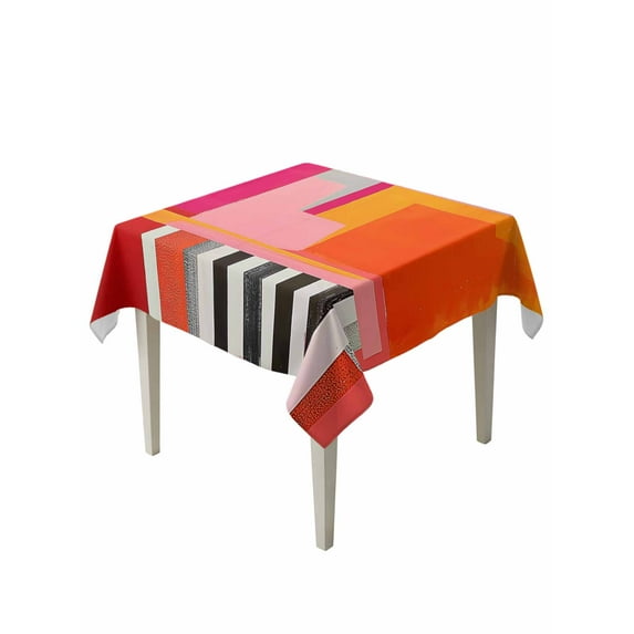 Pink Orange Table Cloth, Geometric Modern Abstract Oil Painting Waterproof Tablecloth for Square Tables, Reusable Washable Fabric Table Cover for Restaurant Kitchen Dining Tables 54"x54"