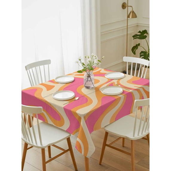 Pink Orange Tablecloth Rectangle Table Cloth 60x102, Waterproof Outdoor Table Cloth Covers Decorative Table Protector, Art Abstract Modern Geometric Washable Table Cover for Kitchen Dinning Party