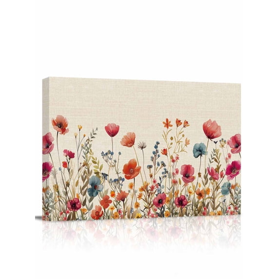 Pink Orange Teal Spring Floral Wall Art for Living Room,Canvas Picture Wall Decor for Bathroom Bedroom,Watercolor Botanical Summer Flowers Painting Artwork for Office Hallway Dining Room 16"x20"