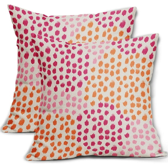 Pink and Orange Throw Pillow Covers 20x20 Set of 2 Hot Preppy Room Decor 70s Colored Dot Decorative Pillows Trendy Print Outdoor Pillowcase Cushion Cover Linen Case for Sofa Couch Bed