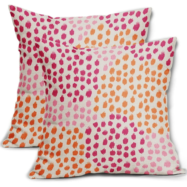 Pink and Orange Throw Pillow Covers 20x20 Set of 2 Hot Preppy Room Decor 70s Colored Dot Decorative Pillows Trendy Print Outdoor Pillowcase Cushion Cover Linen Case for Sofa Couch Bed