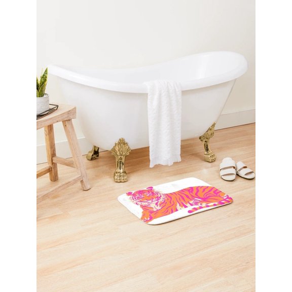 Pink Orange Tiger Print Doormat, Non-Slip Entryway Mat