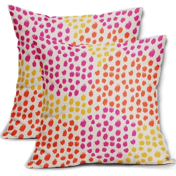 Pink Orange Yellow Throw Pillow Covers 18x18 Set of 2 Retro 70s Colored Hot Preppy Room Decor Pillows Trendy Dot Decorative Outdoor Pillowcase Cushion Cover Linen Case for Sofa Couch Bed