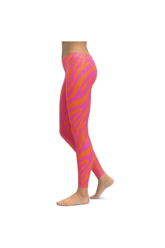 Pink & Orange Zebra Leggings Size: XS for Women | FIERCEPULSE
