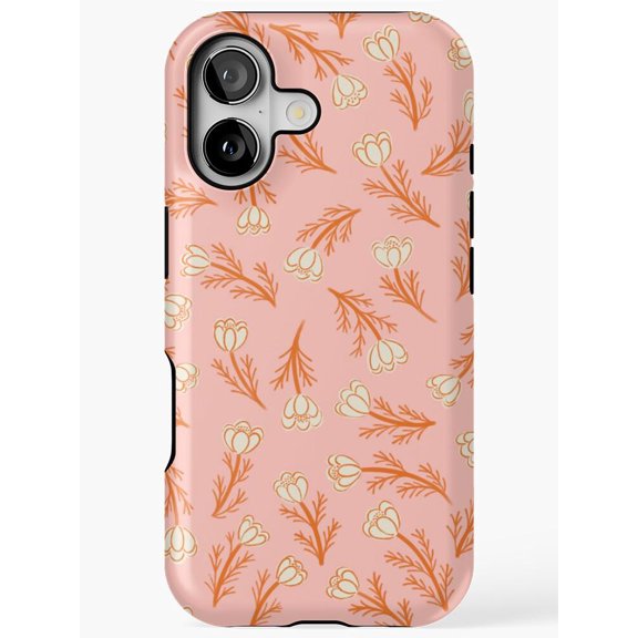 Pink, Orange and Cream Bell-Shaped Floral Sprigs Tough Case for Apple iPhone, Polycarbonate and TPU