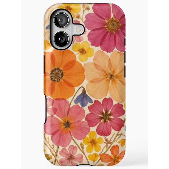 Pink, Orange and Yellow Cosmos Floral Tough Case for Apple iPhone, Polycarbonate Shell with TPU Liner